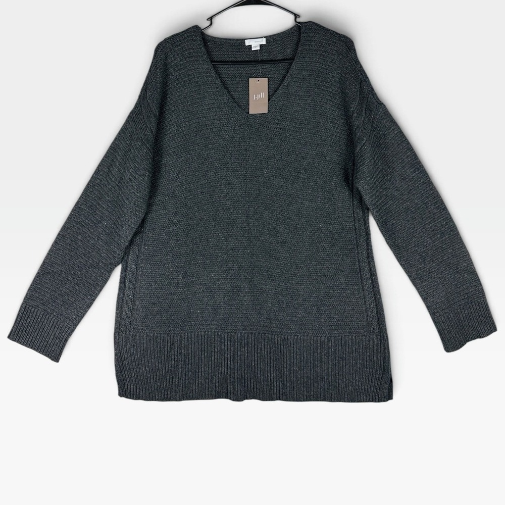 J. Jill Pure Jill Sweater V-Neck Womens Medium Dark Charcoal Cashmere Blend NWT